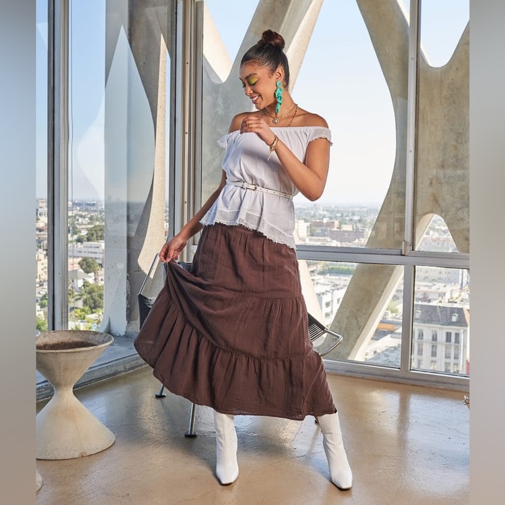 XCVI WEARABLES Sirius Tiered Skirt, Brown